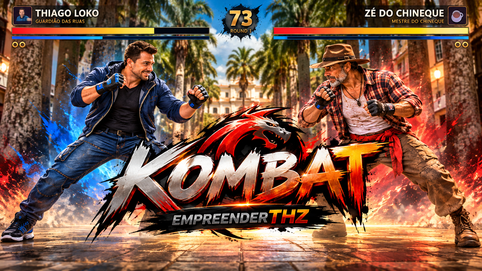 Arte promocional do jogo Kombat EmpreenderTHZ com dois lutadores